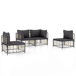 Maison Chic Salon de jardin 4 pcs + coussins - Mobilier/Meubles de jardin - Table et chaises d'extérieur anthracite résine tressée -MN66631