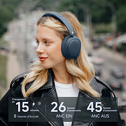 Casque hybride antibruit actif Edifier V80, véritable casque Bluetooth supra-auriculaire sans fil avec 45 heures de lecture audio haute résolution charge rapide connexion multipoint - Bleu marine pas cher