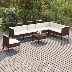 Maison Chic Salon de jardin 9 pcs + coussins - Mobilier/Meubles de jardin - Table et chaises d'extérieur Résine tressée Marron -MN72162