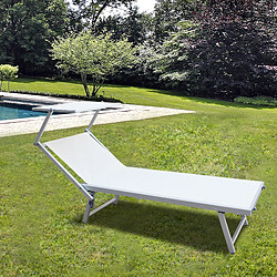 Mobili Rebecca Chaise Longue De Plage En Aluminium Textilène Blanc 38x186x61