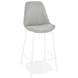 Alterego Tabouret snack mi-hauteur 'ALOE MINI' en tissu gris avec pied en métal blanc