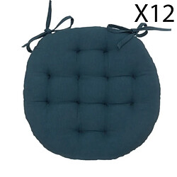 Pegane Lot de 12 coussins de chaise rond, coussins d'assise en coton coloris bleu foncé - Diamètre 38 x Hauteur 5 cm 