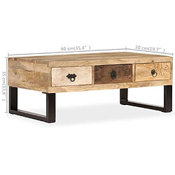 vidaXL Table basse avec 3 tiroirs Bois de manguier massif 90x50x35 cm pas cher