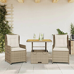 vidaXL Ensemble de bistro 3 pcs avec coussins beige résine tressée