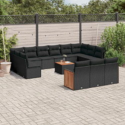 vidaXL Salon de jardin avec coussins 14 pcs noir résine tressée