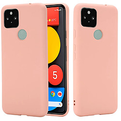 Coque en silicone Liquide de couleur unie bien protégé avec sangle rose pour votre Google Pixel 5a 5G