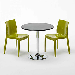 Avis Grand Soleil Table Ronde Noir et 2 Chaises Colorées P