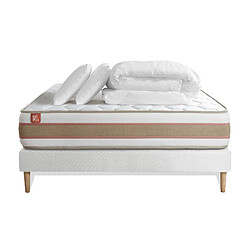 Marmottes & Co Pack prêt à dormir matelas LE DÉLICAT 140x190 Ressorts ensachés et Mémoire de forme + sommier Blanc + 2 oreillers + couette