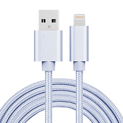 Wewoo Câble argent pour iPhone X / 8 & 8 Plus / 7 & 7 Plus / 6 & 6s & 6 Plus & 6s Plus / iPad 2m 3A style métallique tissé tête Lightning à de données / chargeur USB,