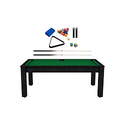 Jardindeco Billard convertible table 8 personnes Arizona + pack d'accessoires noir boisé et vert (tapis)