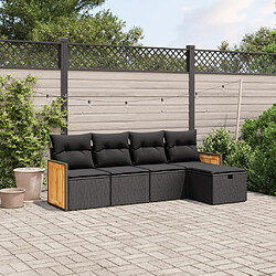 Maison Chic Ensemble de 5 Tables et chaises d'extérieur avec coussins,Salon de jardin noir résine tressée -GKD120641