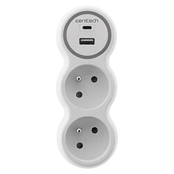 Prise 2x16A + 2 ports USB A/C - blanc et gris - Bolea - Zenitech