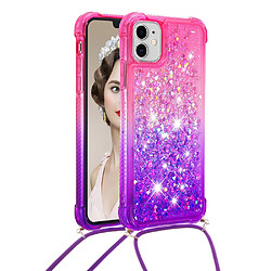 Coque en TPU anti-rayures, motif de sables mouvants scintillants en dégradé de paillettes avec lanière rose-mauve pour votre iPhone 11 6.1 pouces