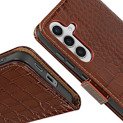 Acheter Avizar Étui Cuir pour Samsung Galaxy S24 Portefeuille RFID Motif Crocodile Marron Foncé