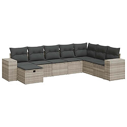 vidaXL Salon de jardin 8 pcs avec coussins gris clair résine tressée