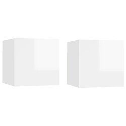 Maison Chic Lot de 2 Tables de chevet - Tables de Nuit Blanc brillant 30,5x30x30 cm Aggloméré