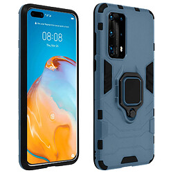 Avizar Coque Huawei P40 Pro Bi-matière Bague Métallique Support Vidéo Bleu Gris