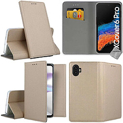 Htdmobiles Housse pour Samsung Galaxy Xcover 6 Pro - etui coque pochette portefeuille + film ecran - OR MAGNET