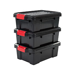 IRIS OHYAMA Lot de 3 boîtes de rangement avec fermeture clic - Power Box - SK-130 - Plastique - Noir - 12,5 L - 46 x 29,7 x 1...