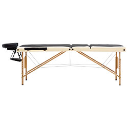 vidaXL Table de massage pliable 3 zones Bois Noir et beige