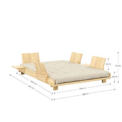 Avis Inside 75 Lit futon SOCIAL SOFA pin laqué naturel couchage 140x200 cm avec 2 dossiers et 2 tables d'appoint matelas moka