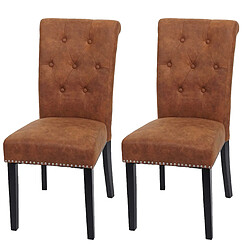 Decoshop26 Lot de 2 chaises de salle à manger avec boutons décoratifs en tissu imitation suède pieds foncés 04_0007314