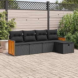 vidaXL Salon de jardin 5 pcs avec coussins noir résine tressée