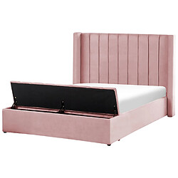 Beliani Lit double en velours rose avec banc coffre 140 x 200 cm NOYERS