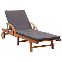 Helloshop26 Transat chaise longue bain de soleil lit de jardin terrasse meuble d'extérieur avec coussin bois d'acacia solide 02_0012347