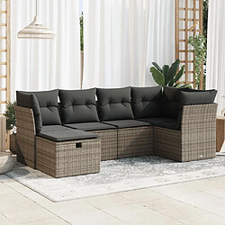 vidaXL Salon de jardin 6 pcs avec coussins gris résine tressée