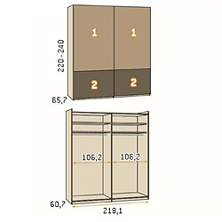 Inside 75 Armoire 2 portes coulissantes suspendues 218,1 x 240 cm couleur Polar frange inférieure Cosmic