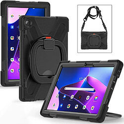 Coque en silicone anti-chute avec béquille rotative et bandoulière pour votre Lenovo Tab M10 (Gen 3) TB-328FU/TB-328XU - noir