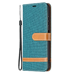 Etui en PU Tissu de jeans de couleurs assorties avec dragonne vert pour votre Samsung Galaxy A22 5G (EU Version)