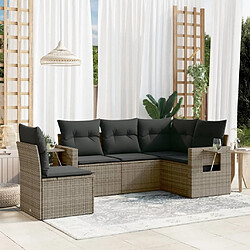 Maison Chic Ensemble de 5 Tables et chaises d'extérieur avec coussins,Salon de jardin gris résine tressée -GKD928711