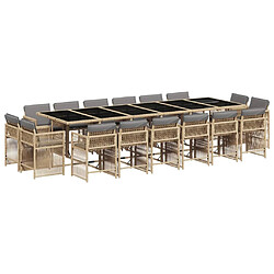 vidaXL Ensemble à manger de jardin et coussins 17 pcs mélange beige