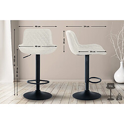 Decoshop26 Lot de 2 tabourets de bar réglable et pivotant assise en tissu crème pieds métal noir TDB10612