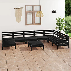 vidaXL Salon de jardin 9 pcs Bois de pin massif Noir