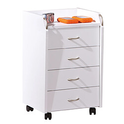 Alter Commode à roulettes, 4 tiroirs, 40 x 36 x 65 cm, meuble de bureau, blanc