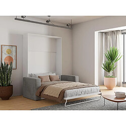 Vente-Unique Lit escamotable canapé 140 x 200 cm - Ouverture verticale manuelle - Blanc et gris - VACIALA II