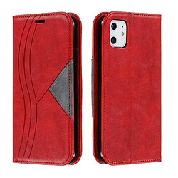 Wewoo Coque Pour iPhone 11 Splicing Color Magnetic Hem Horizontal Flip Leather Case with Holder & Card Slots Red