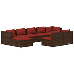 Maison Chic Salon de jardin 9 pcs + coussins - Mobilier/Meubles de jardin - Table et chaises d'extérieur Marron Résine tressée -MN40877