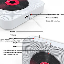 Wewoo Lecteur DVD portable CD Bluetooth 4.2 + EDR à montage mural avec télécommande, support FM (rose) pas cher