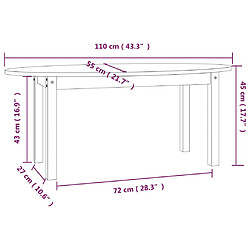 vidaXL Table basse Gris 110x55x45 cm Bois massif de pin pas cher