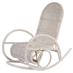 Mendler Fauteuil à bascule Esmeraldas, rocking-chair, fauteuil en rotin, blanc ~ rembourrage crème pas cher