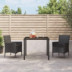 Salle à manger de jardin 3 pcs avec coussins,Table et chaise à dîner Noir -MN23410