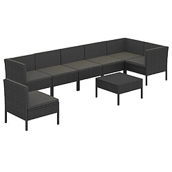 vidaXL Salon de jardin 8 pcs avec coussins résine tressée noir