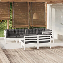 Maison Chic Salon de jardin 8 pcs + coussins - Mobilier/Meubles de jardin - Table et chaises d'extérieur blanc bois de pin massif -MN89108