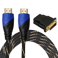 Wewoo Câble noir 3 m HDMI 1.4 Version 1080P Tissé Net Ligne Bleu Tête HDMI Mâle à HDMI Audio Vidéo Connecteur Adaptateur avec DVI Set