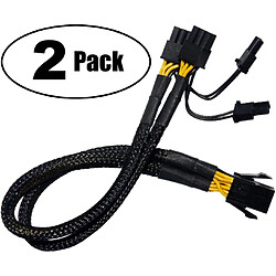 Lot de 2 PCI-e 6 broches vers double PCIe 8 broches (6 + 2) carte graphique adaptateur d'alimentation PCI Express câble d'extension carte vidéo minière câble d'alimentation gainé 25 cm