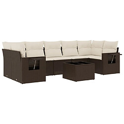 vidaXL Salon de jardin 8 pcs avec coussins marron résine tressée